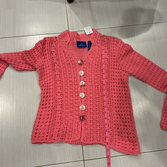 JH Collectives Crotchet buttoned Sweater Top in a Linen/Cotton Blend. - Picture 7 of 8